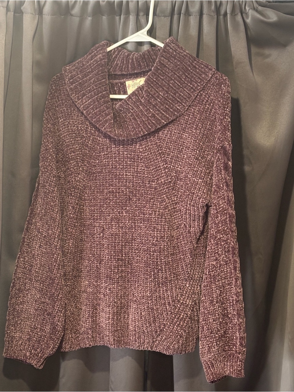 Hippie Rose Chenille Cowl Neck Sweater - Plum